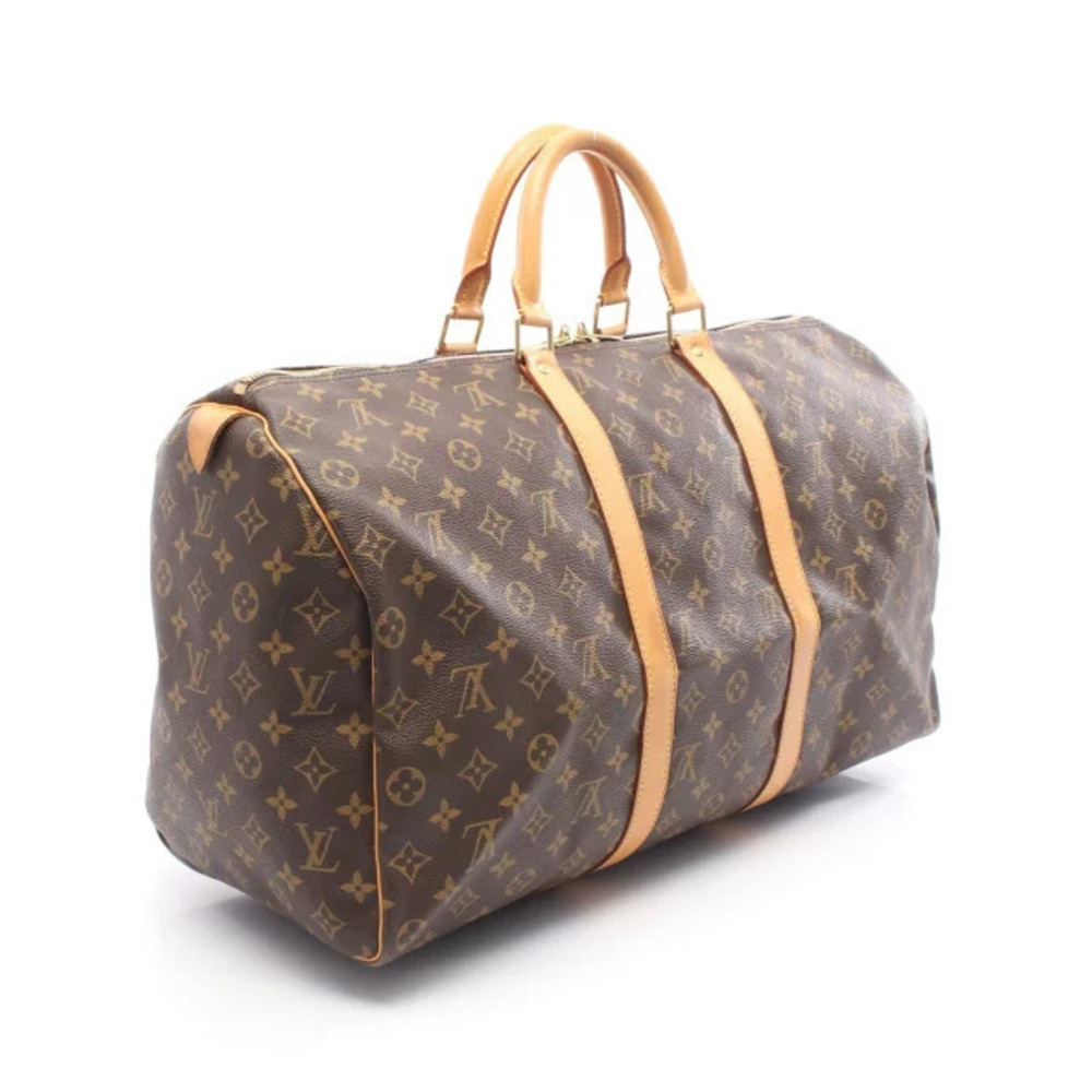 Louis Vuitton Brown Canvas Leather Boston Keepall Bag Monogram Brown